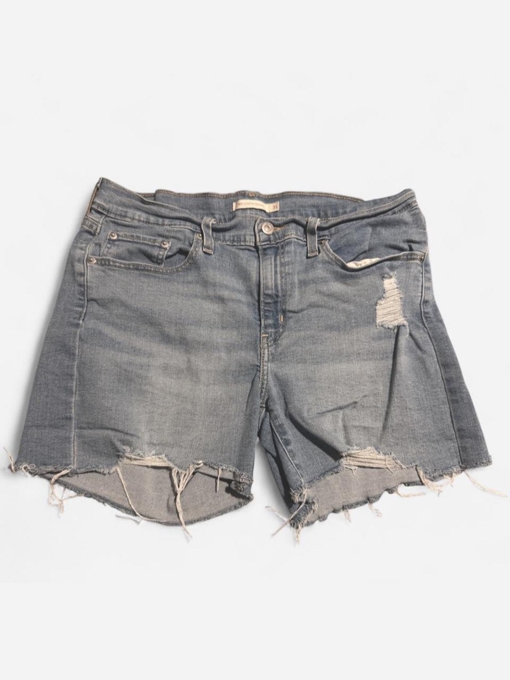 Levi's Light Blue Distressed Mid Length Shorts